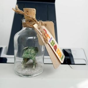 Origami dollar bill Dog inside bottle